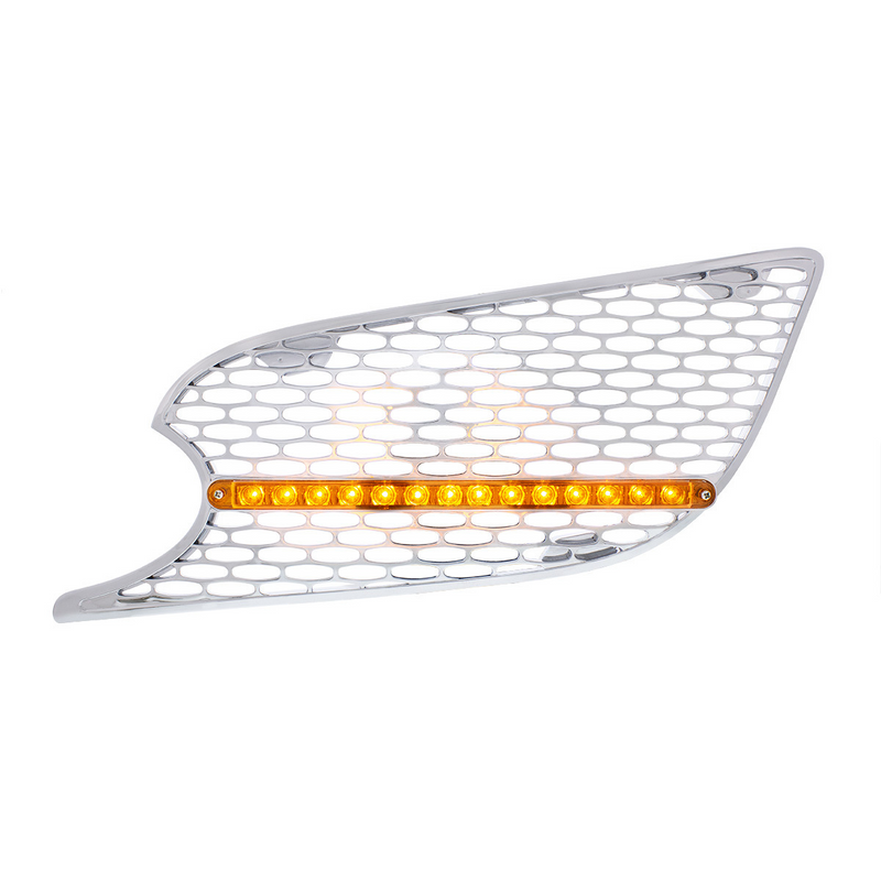 United Pacific Chrome Air Intake Grille With LED Light For 2012-2021 Peterbilt 579 (Driver) Amber LED/Amber Lens 41775