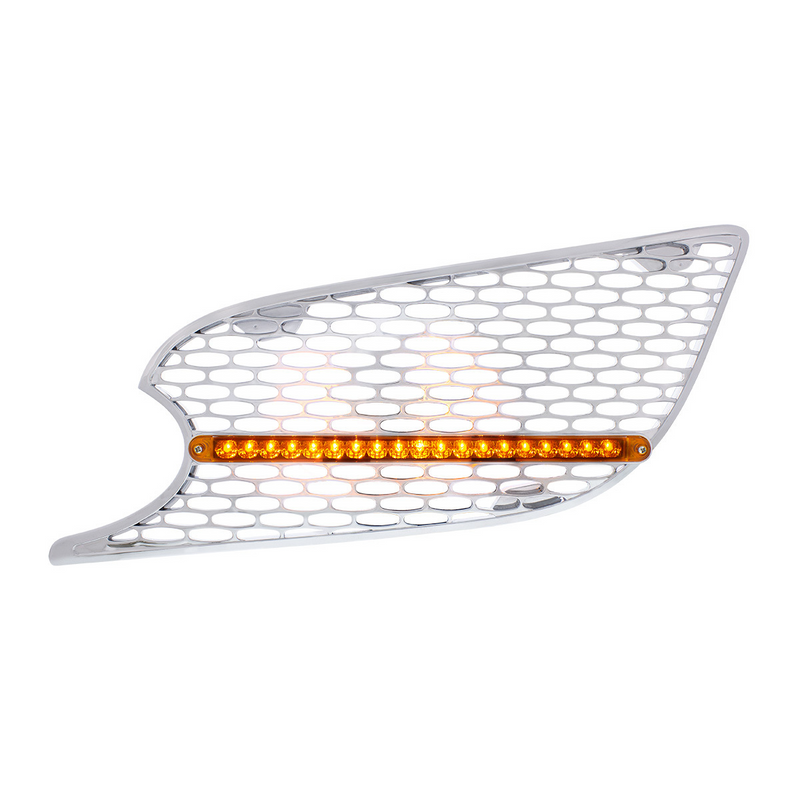 United Pacific Chrome Air Intake Grille W/Reflector LED Light For 2012-2021 Peterbilt 579 (Driver) Amber LED/Amber Lens 41777