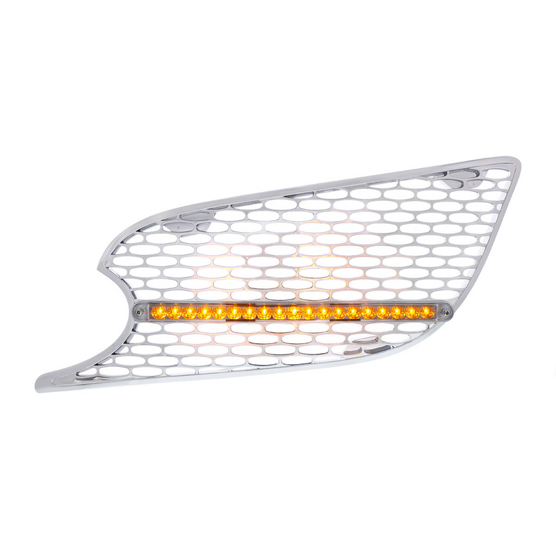 United Pacific Chrome Air Intake Grille W/Reflector LED Light For 2012-2021 Peterbilt 579 (Driver) Amber LED/Clear Lens 41778
