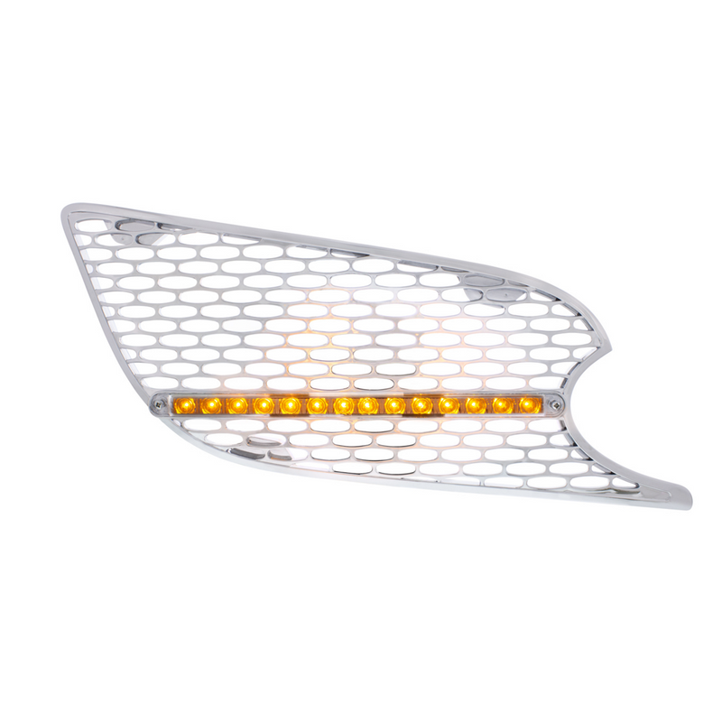 United Pacific Chrome Air Intake Grille With LED Light For 2012-2021 Peterbilt 579 (Passenger) Amber LED/Clear Lens 41782