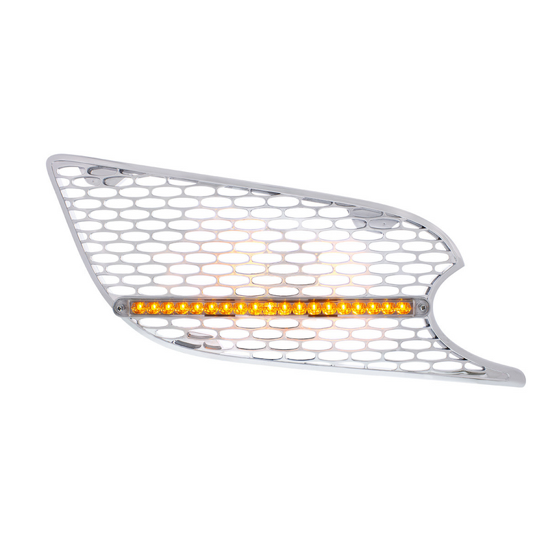United Pacific Chrome Air Intake Grille W/Reflector LED Light For 2012-2021 Peterbilt 579 (Passenger) Amber LED/Clear Lens 41784