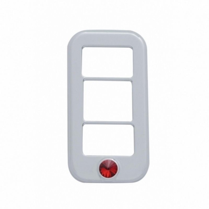 United Pacific Rocker Switch Cover With 3 Openings & Red Crystal For Freightliner (3-Pack) 42045