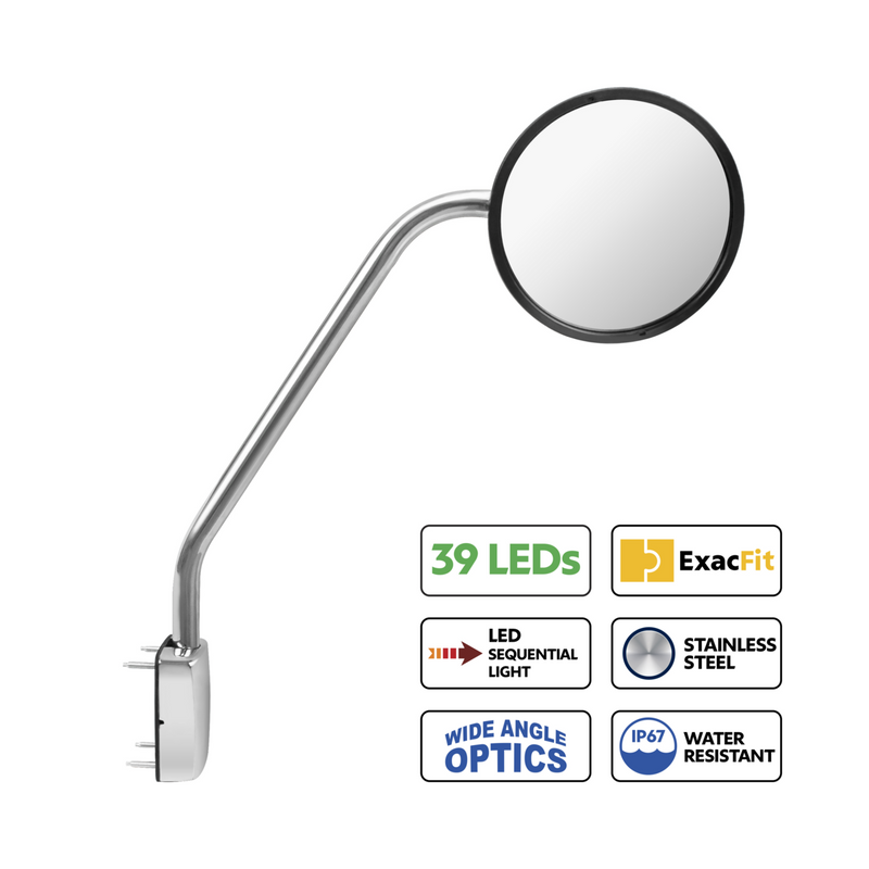 United Pacific SS Hood Mirror Assembly W/ Sequential LED Turn Signal For 2013-2021 Kenworth T680 & Peterbilt 579 - Driver 42246