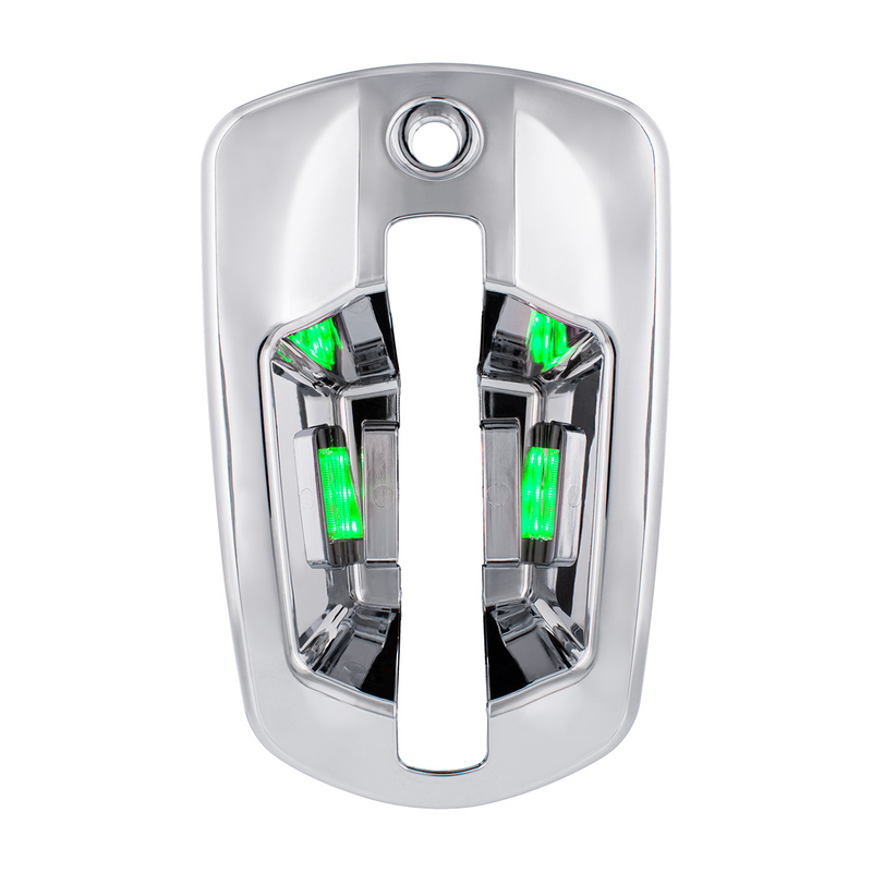 United Pacific 6 LED Chrome Door Handle Cover For 2018-2026 Freightliner Cascadia Driver, Green LED 42538