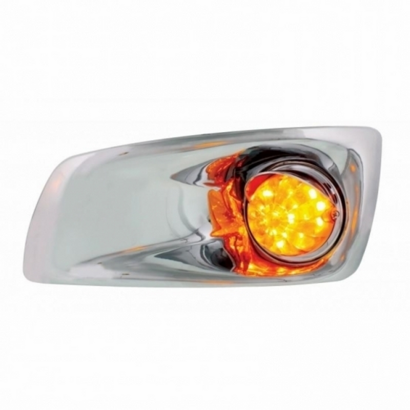 United Pacific Fog Light Cover With Amber LED Hi/Lo Watermelon Light & Visor For 2007-17 KW T660- Driver -Amber Lens 42716