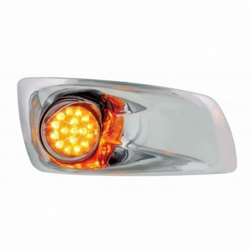 United Pacific Fog Light Cover With Amber LED Hi/Lo Clear Style Reflector Light & Visor For 2007-17 KW T660- Passenger-Amber 42750