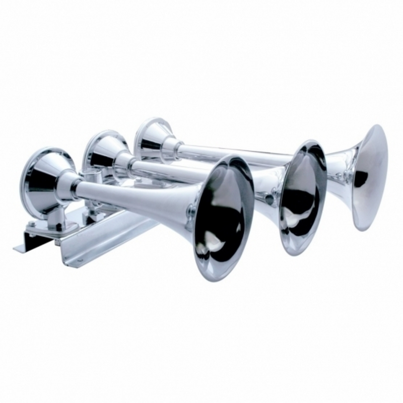 United Pacific 3 Trumpets Horizontal Chrome Train Horn Left 46145