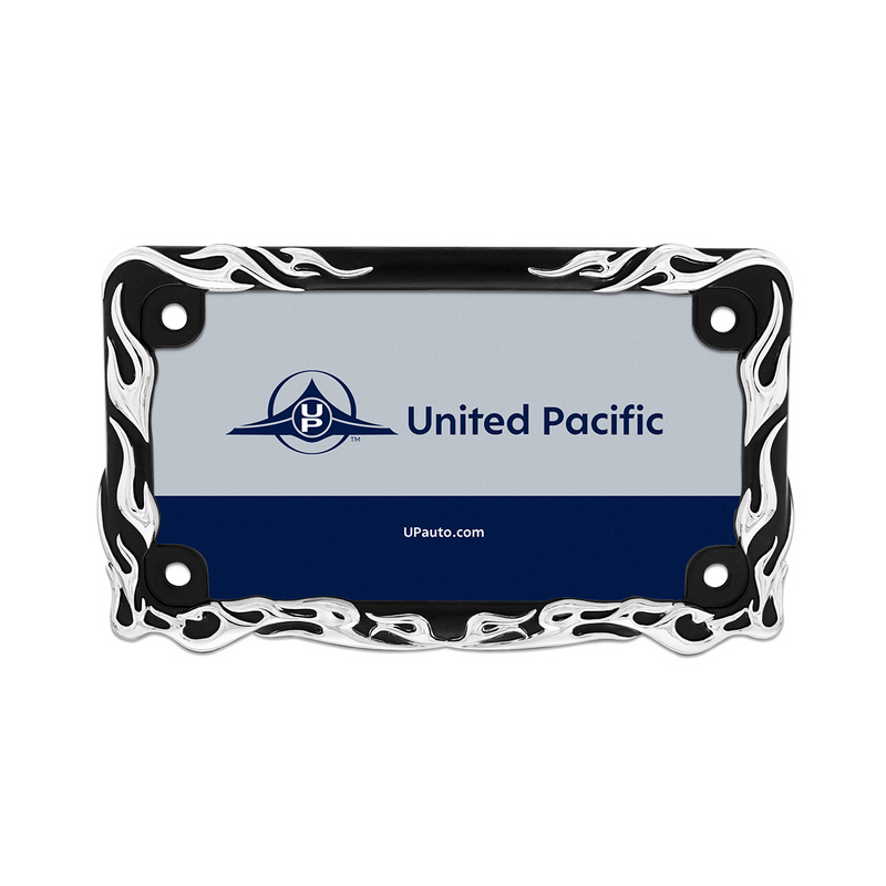 United Pacific Motorcycle License Plate Frame Chrome Flame/Black Frame 50129