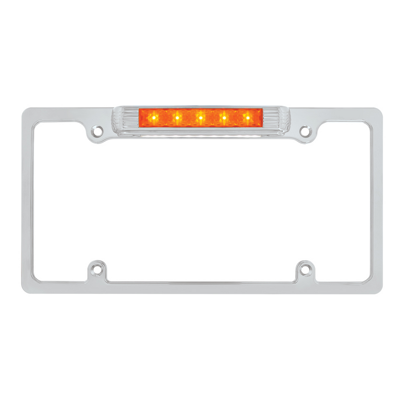 United Pacific Chrome License Plate Frame With Auxiliary Light Amber LED/Amber Lens 50149