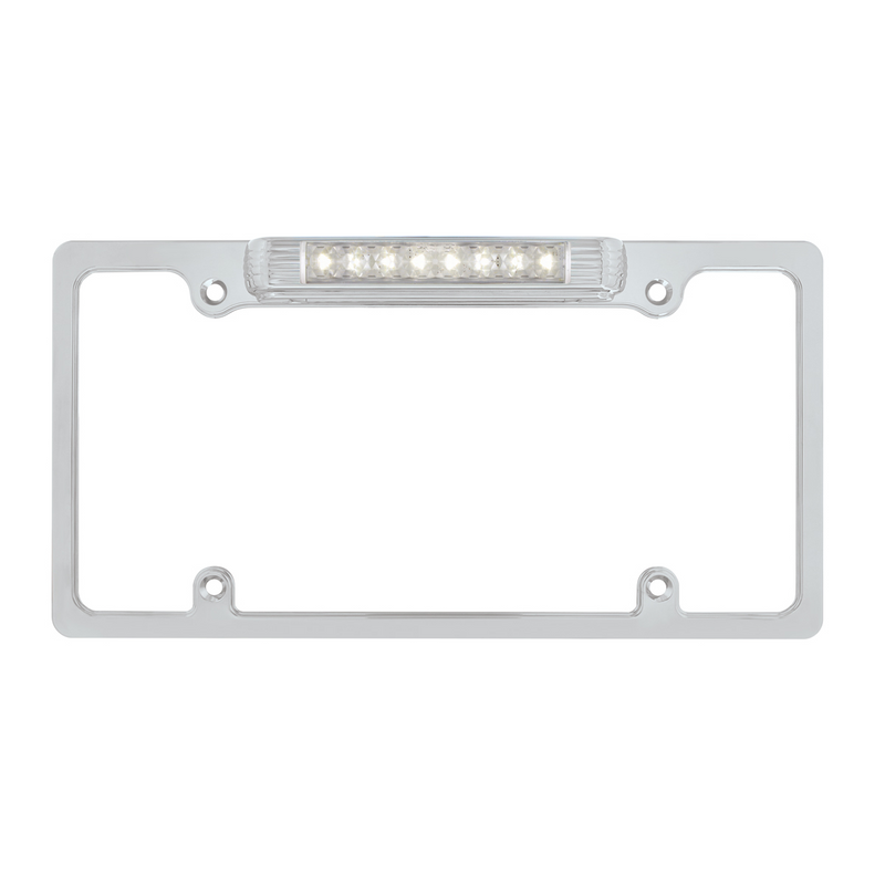 United Pacific Chrome License Plate Frame With Back-Up Light White LED/Clear Lens 50187