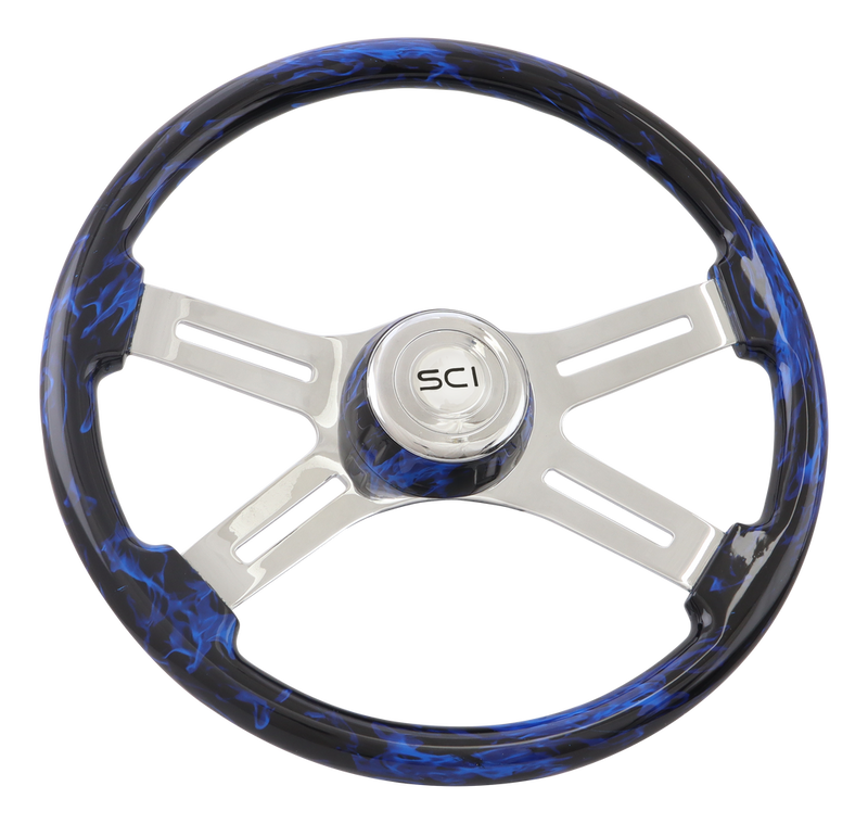 Steering Creations 18" Printed Wood Rim Steering Wheel- "Classic Inferno Blue"