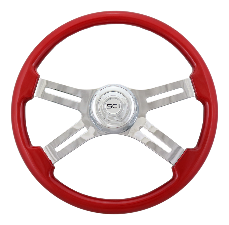 Steering Creations 18" Red Painted Wood Steering Wheel (4 Spoke)