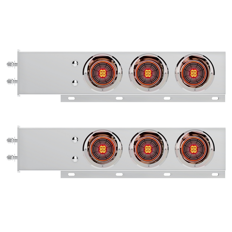 United Pacific 2.5" Bolt Pattern SS Spring Loaded Bar With 6X 4" 13 LED Abyss Lights & Visors Red LED/Clear Lens (Pair) 61013