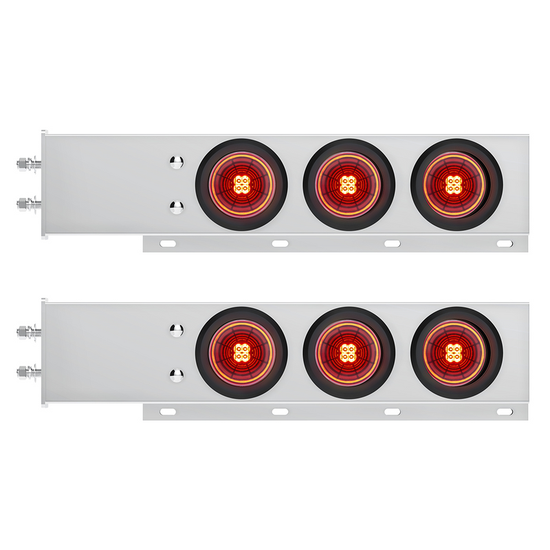 United Pacific 2.5" Bolt Pattern SS Spring Loaded Bar With 6X 4" 13 LED Abyss Lights Red LED/Red Lens (Pair) 61015