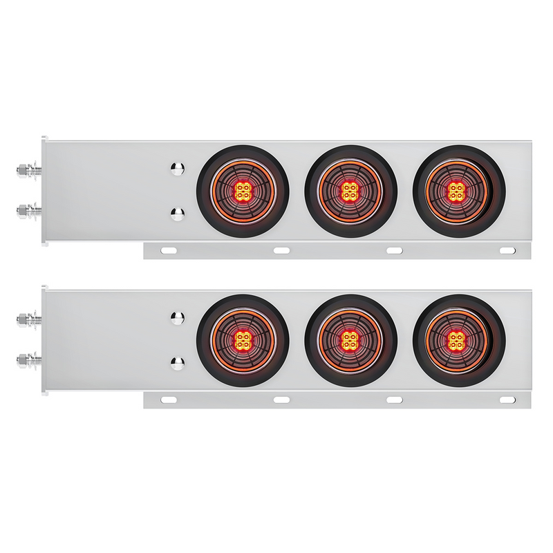 United Pacific 2.5" Bolt Pattern SS Spring Loaded Bar With 6X 4" 13 LED Abyss Lights Red LED/Clear Lens (Pair) 61016