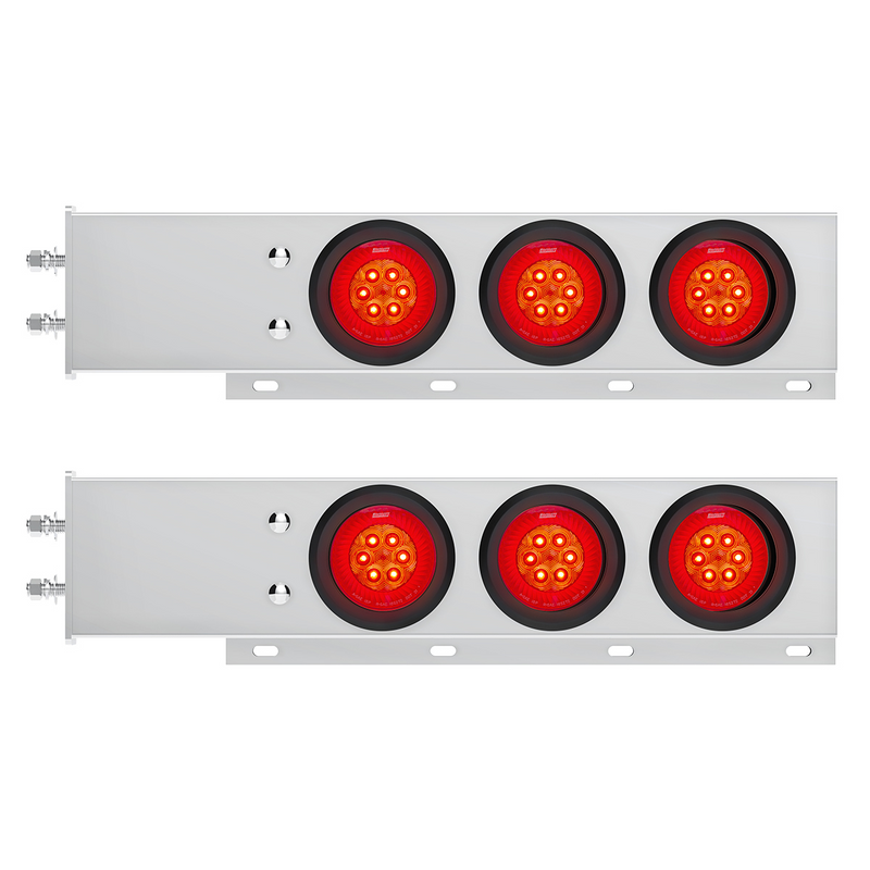 United Pacific 2.5" Bolt Pattern SS Spring Loaded Bar With 6X 4" 16 LED Turbine Lights Red LED/Red Lens (Pair) 61017
