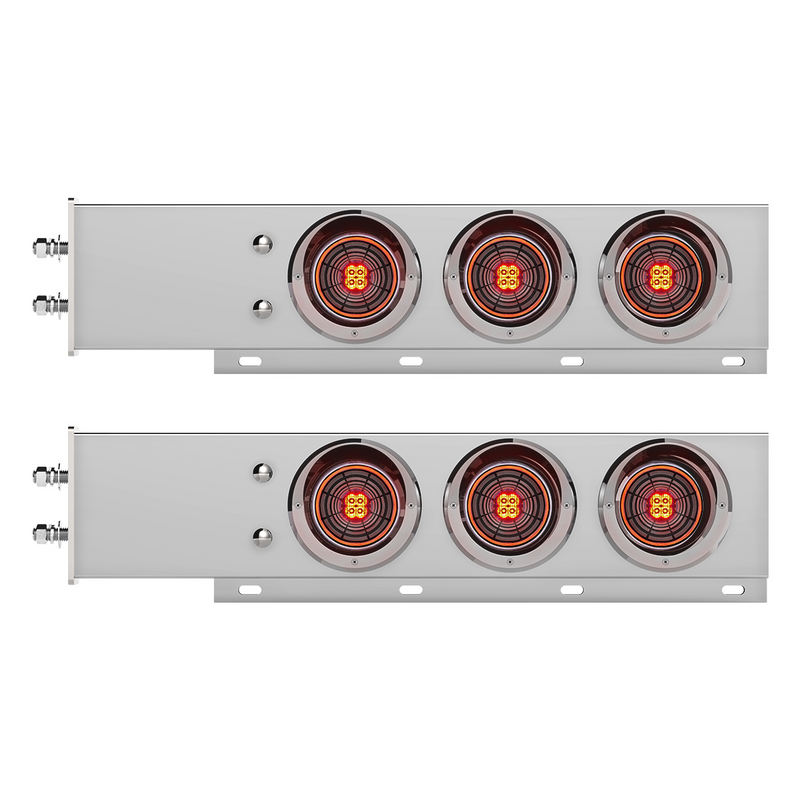 United Pacific 2.5" Bolt Pattern Chrome Spring Loaded Bar W/6X 4" 13 LED Abyss Lights & Visors Red LED/Clear Lens (Pair) 61025