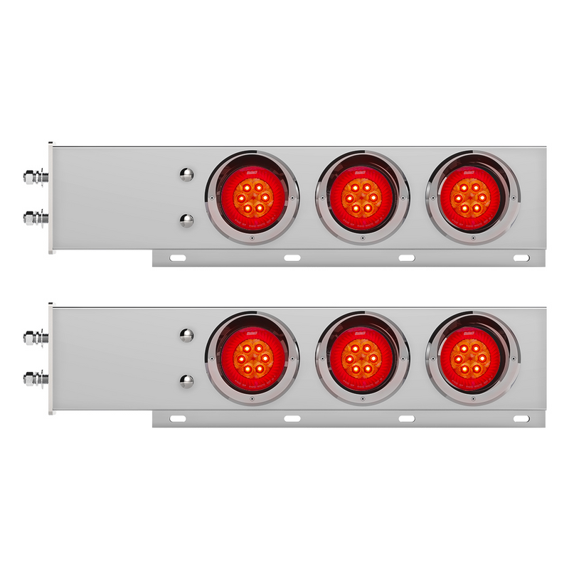 United Pacific 2.5" Bolt Pattern Chrome Spring Loaded Bar W/6X 4" 16 LED Turbine Lights & Visors Red LED/Red Lens (Pair) 61026