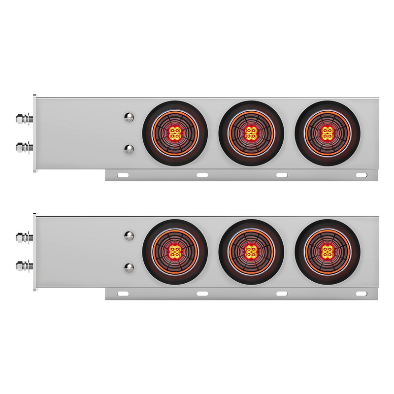 United Pacific 2.5" Bolt Pattern Chrome Spring Loaded Bar W/6X 4" 13 LED Abyss Lights Red LED/Clear Lens (Pair) 61028