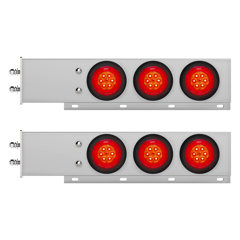 United Pacific 2.5" Bolt Pattern Chrome Spring Loaded Bar W/6X 4" 16 LED Turbine Lights Red LED/Red Lens (Pair) 61029