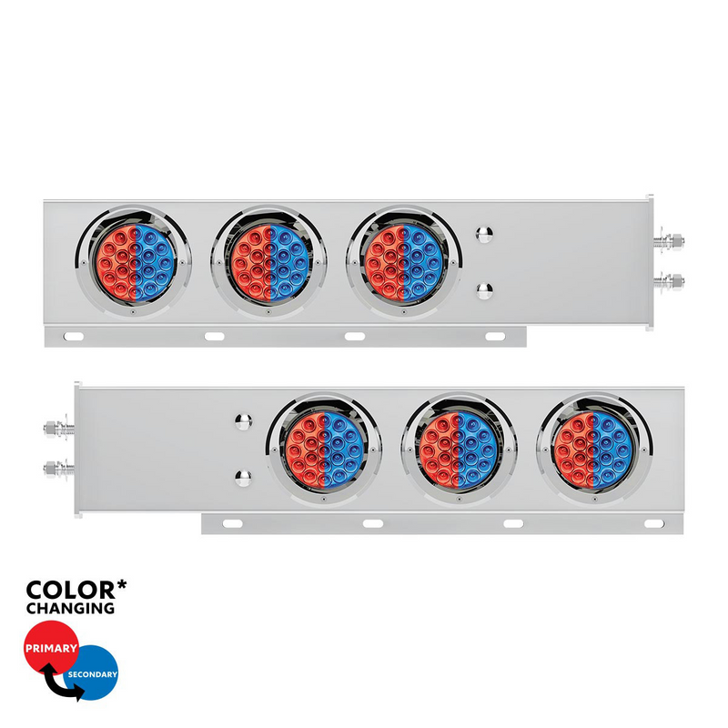 United Pacific 2" Bolt Pattern SS Spring Loaded Light Bar With 6X Double Fury 19 LED Lights & Visors-Red & Blue LED (Pair) 61036