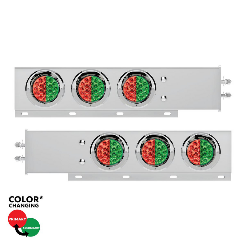 United Pacific 2" Bolt Pattern SS Spring Loaded Light Bar With 6X Double Fury 19 LED Lights & Visors-Red & Green LED (Pair) 61037