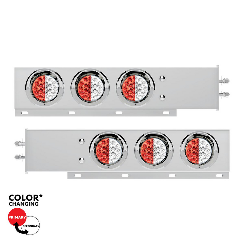 United Pacific 2" Bolt Pattern SS Spring Loaded Light Bar With 6X Double Fury 19 LED Lights & Visors-Red & White LED (Pair) 61039
