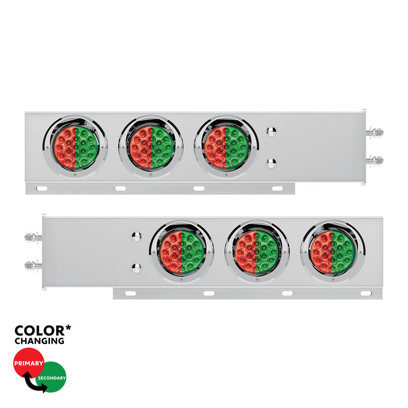 United Pacific 2.5" Bolt Pattern SS Spring Loaded Light Bar With 6X Double Fury 19 LED Lights & Visors-Red & Green(Pair) 61041