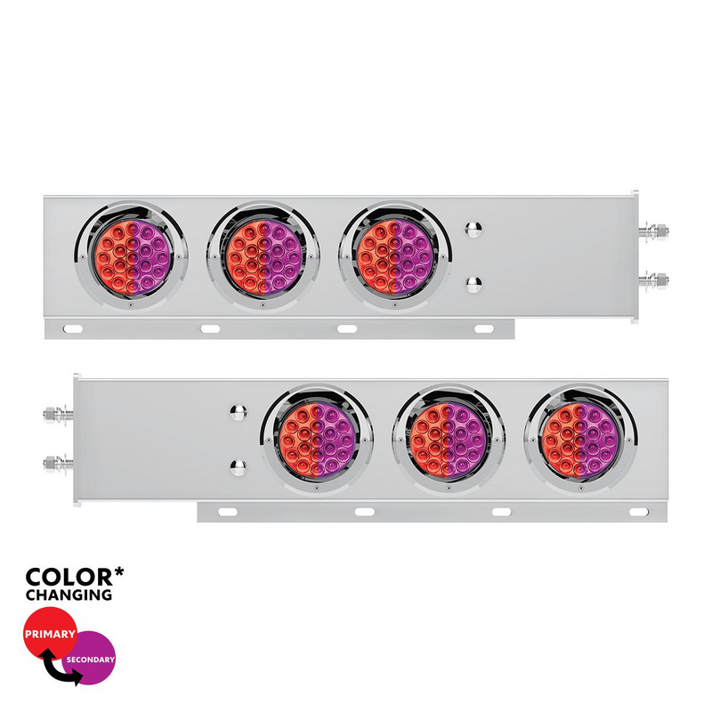 United Pacific 2.5" Bolt Pattern SS Spring Loaded Light Bar With 6X Double Fury 19 LED Lights & Visors-Red & Purple(Pair) 61042