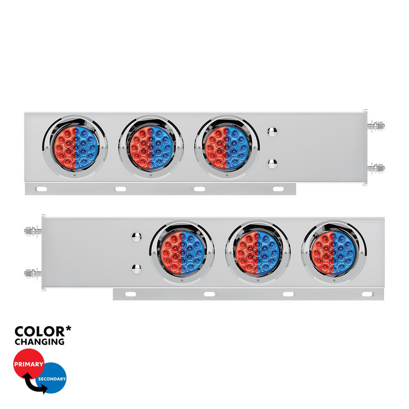 United Pacific 3-3/4" Bolt Pattern SS Spring Loaded Light Bar With 6X Double Fury 19 LED Lights & Visors-Red & Blue(Pair) 61044