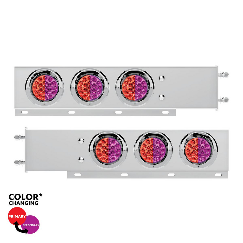 United Pacific 3-3/4" Bolt Pattern SS Spring Loaded Light Bar With 6X Double Fury 19 LED Lights & Visors-Red & Purple(Pair) 61046
