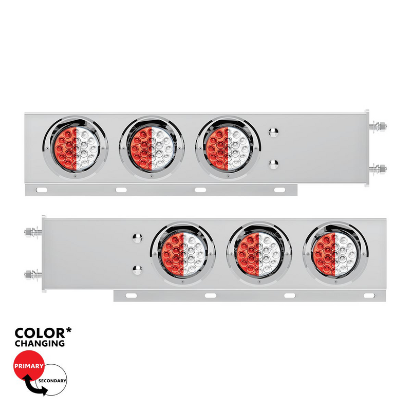United Pacific 3-3/4" Bolt Pattern SS Spring Loaded Light Bar With 6X Double Fury 19 LED Lights & Visors-Red & White(Pair) 61047