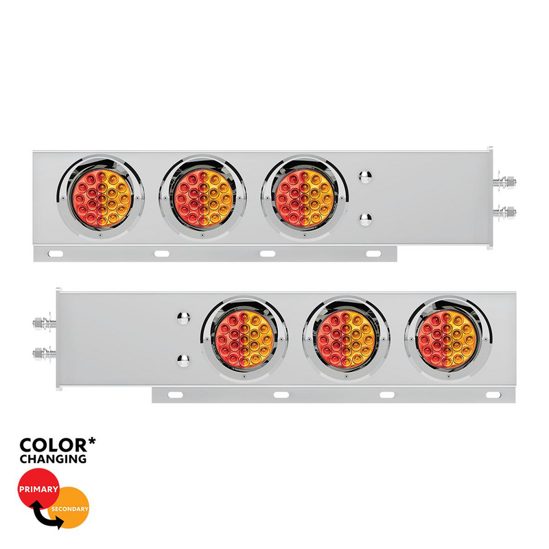 United Pacific 2" Bolt Pattern SS Spring Loaded Light Bar With 6X Double Fury 19 LED Lights & Visors-Red & Amber LED (Pair) 61048