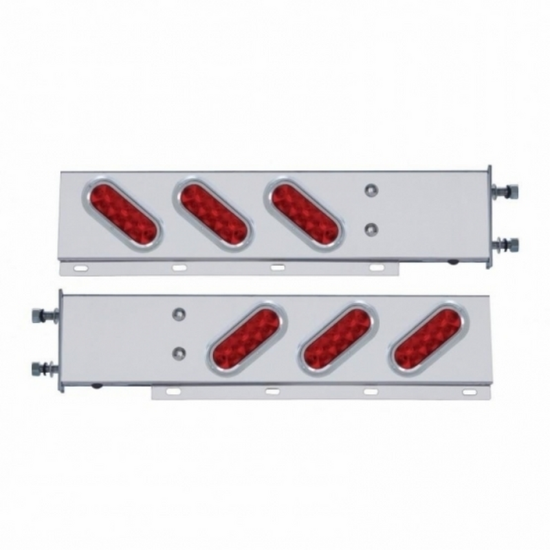 United Pacific 3-3/4" Bolt Pattern SS Spring Loaded Bar With 6 Oval 10 LED Lights & Visors -Red LED & Lens (Pair) 61300