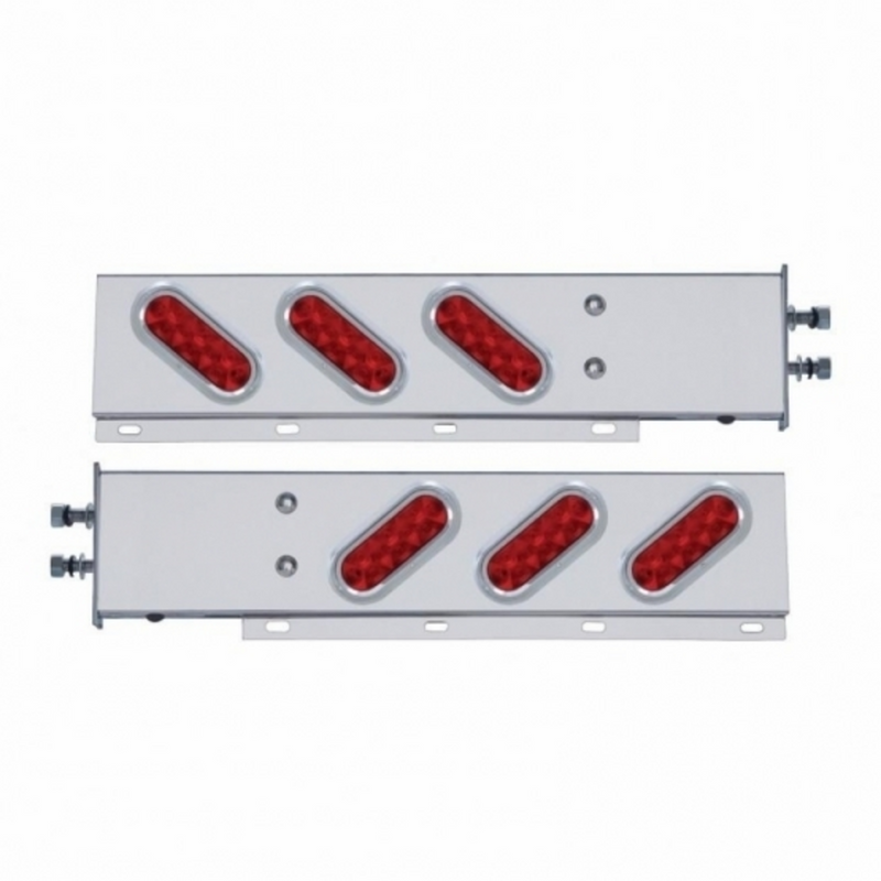 United Pacific 2.5" Bolt Pattern SS Spring Loaded Bar With 6 Oval 10 LED Lights & Visors -Red LED & Lens (Pair) 61304