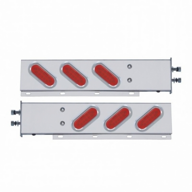 United Pacific 2.5" Bolt Pattern SS Spring Loaded Bar With 6 Oval 12 LED Lights & Visors -Red LED & Lens (Pair) 61306