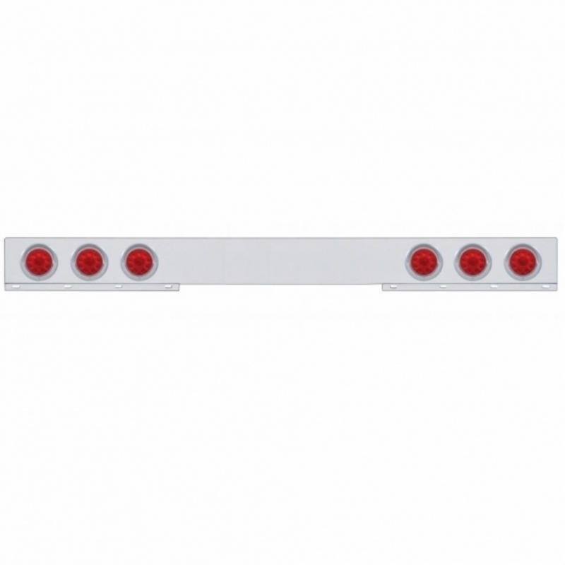 United Pacific Chrome 1 Piece Rear Light Bar With Six 10 LED 4" Lights & Visors Red LED/Red Lens 61413
