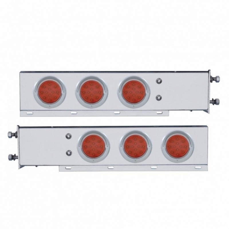 United Pacific 3-3/4" Bolt Pattern Chrome Spring Loaded Light Bar With 6X 12 Red LED 4" Reflector Light Red Lens (Pair) 61543