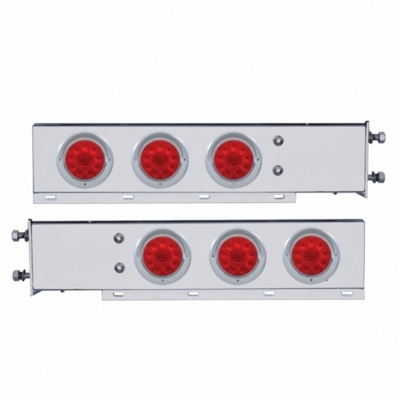 United Pacific 3-3/4" Bolt Pattern Chrome Spring Loaded Bar W/6X 4" 10 Red LED Lights & Visors -Red Lens (Pair) 61545