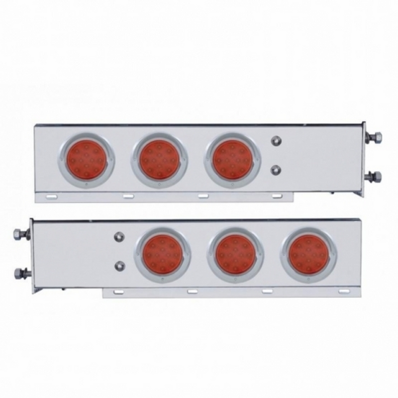 United Pacific 3-3/4" Bolt Pattern Deluxe SS Spring Loaded Bar W/6X 12 LED 4" Light & Visors -Red LED & Lens (Pair) 61551