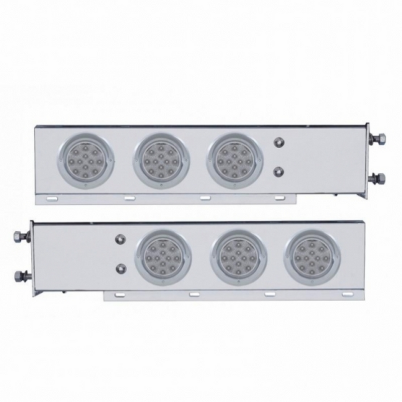 United Pacific 3-3/4" Bolt Pattern Deluxe SS Spring Loaded Bar W/6X 12 LED 4" Light & Visors -Red LED/Clear Lens (Pair) 61552