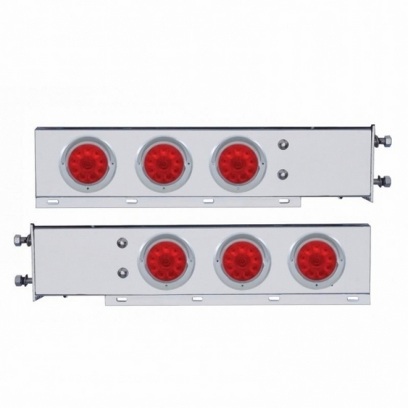 United Pacific 3-3/4" Bolt Pattern Deluxe SS Spring Loaded Bar W/6X 10 LED 4" Lights & Visors -Red LED & Lens (Pair) 61553