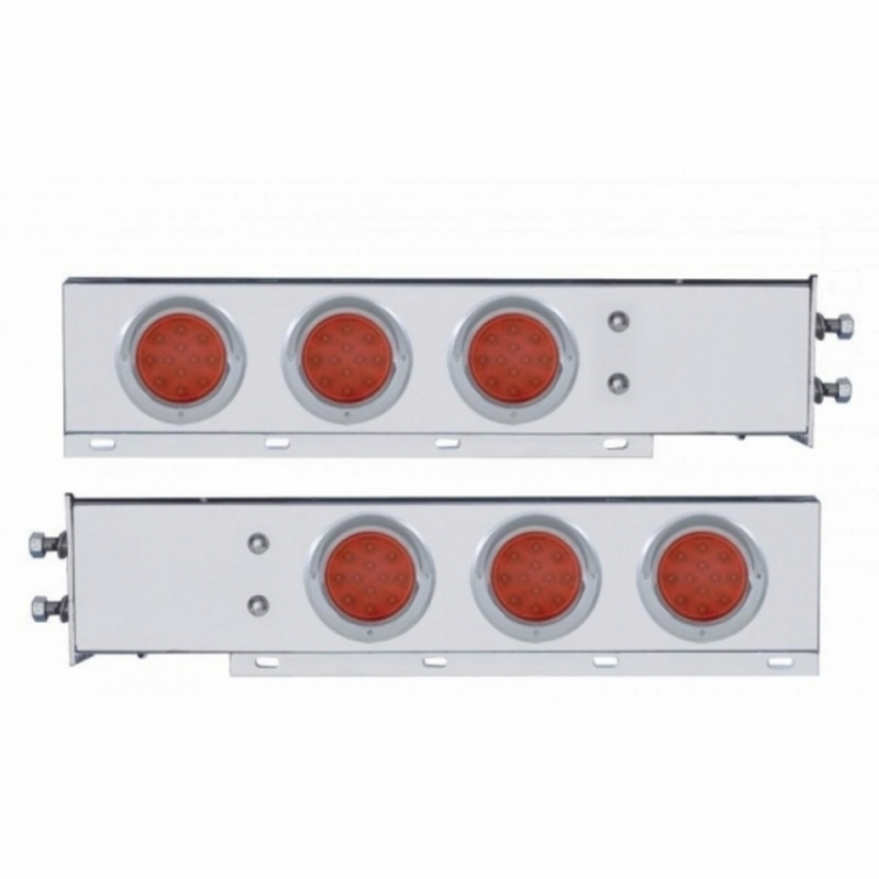 United Pacific 2.5" Bolt Pattern Chrome Spring Loaded Bar W/6X 12 LED 4" Refl. Lights & Visors-Red LED & Lens (Pair) 61643
