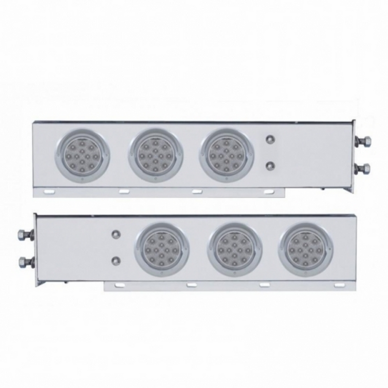 United Pacific 2.5" Bolt Pattern Chrome Spring Loaded Bar W/6X 12 LED 4" Refl. Lights & Visors-Red LED/Clear Lens (Pair) 61644