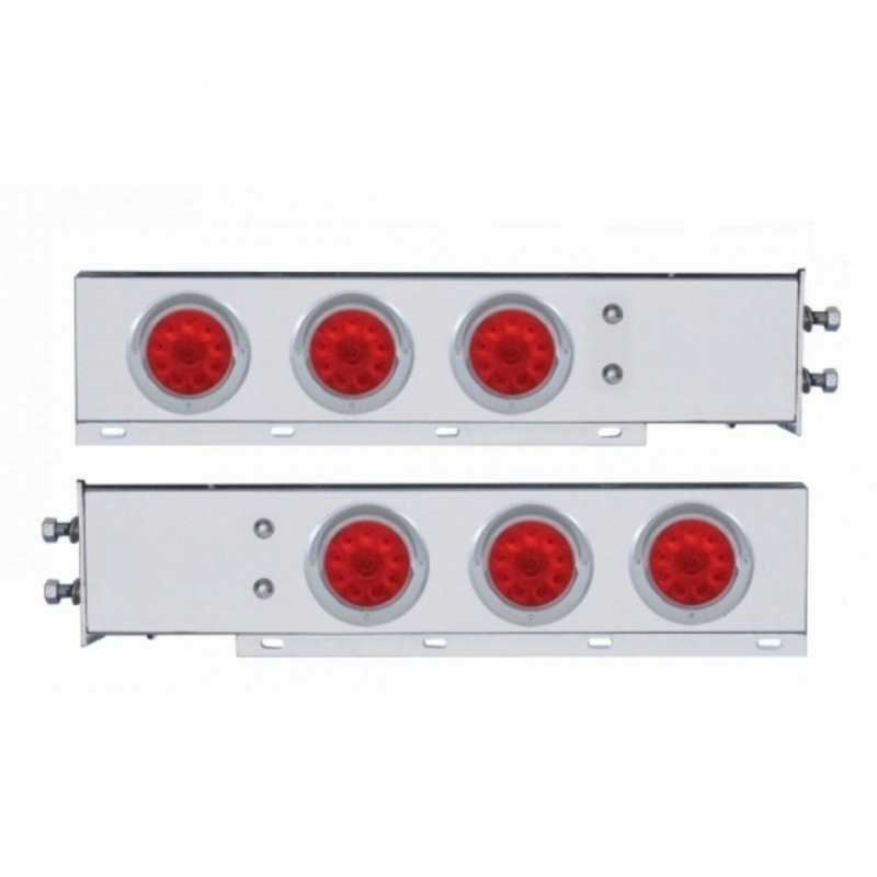 United Pacific 2.5" Bolt Pattern Chrome Spring Loaded Bar W/6X 4" 10 LED Lights & Visors -Red LED & Lens (Pair) 61645