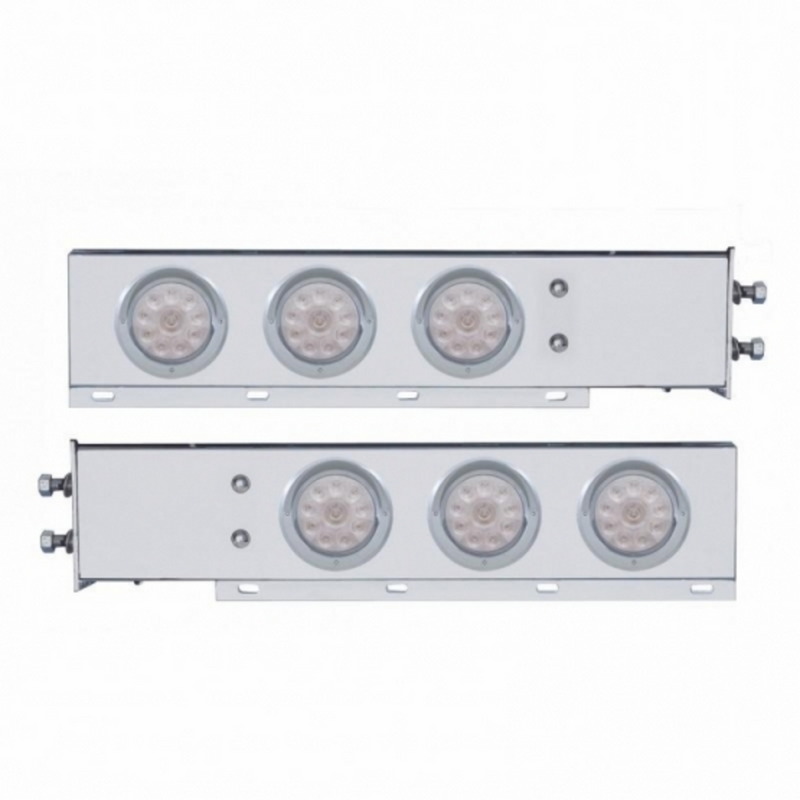 United Pacific 2.5" Bolt Pattern Chrome Spring Loaded Bar W/6X 4" 10 LED Lights & Visors -Red LED/Clear Lens (Pair) 61646