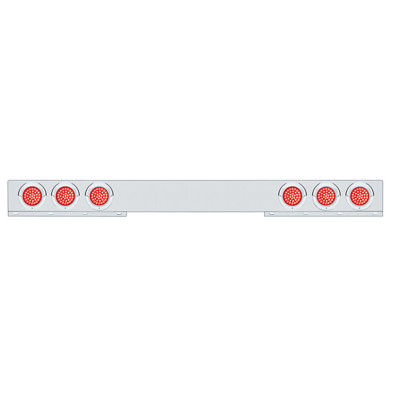 United Pacific Chrome 1 Piece Rear Light Bar With Six 36 LED 4" Lights & Visors Red LED/Red Lens 61647