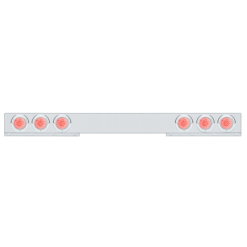 United Pacific Chrome 1 Piece Rear Light Bar With Six 36 LED 4" Lights & Visors Red LED/Clear Lens 61648