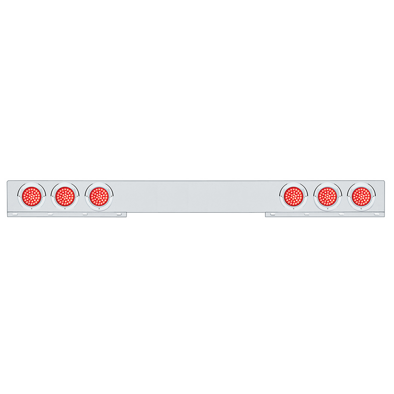 United Pacific Stainless 1 Piece Rear Light Bar With Six 36 LED 4" Lights & Visors Red LED/Red Lens 61649