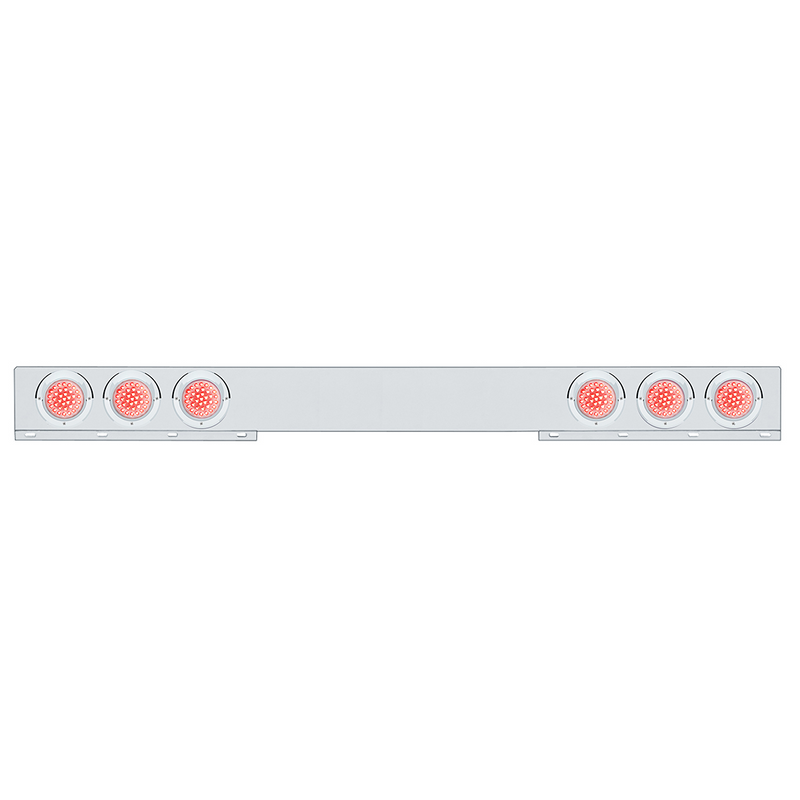 United Pacific Stainless 1 Piece Rear Light Bar With Six 36 LED 4" Lights & Visors Red LED/Clear Lens 61650
